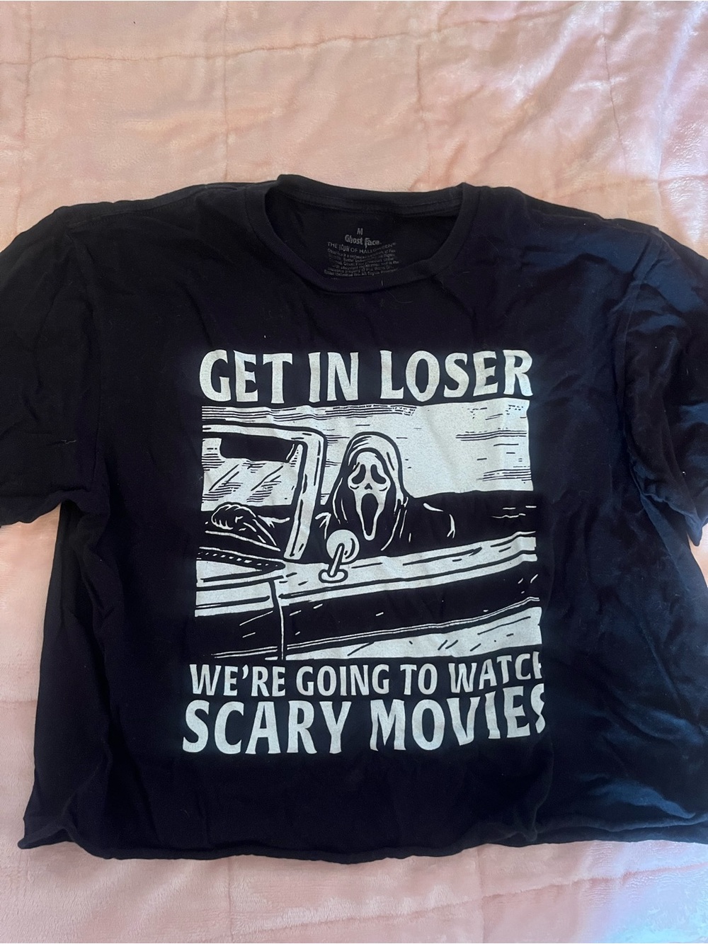 Spencer's Black Graphic Crop Top - "Get In Loser" Scream Movie Shirt